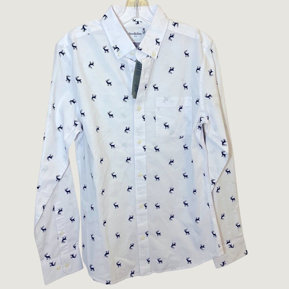 Goodfellow Mens Christmas Reindeer Button Down Shirt Small Slim Fit NWT Holiday